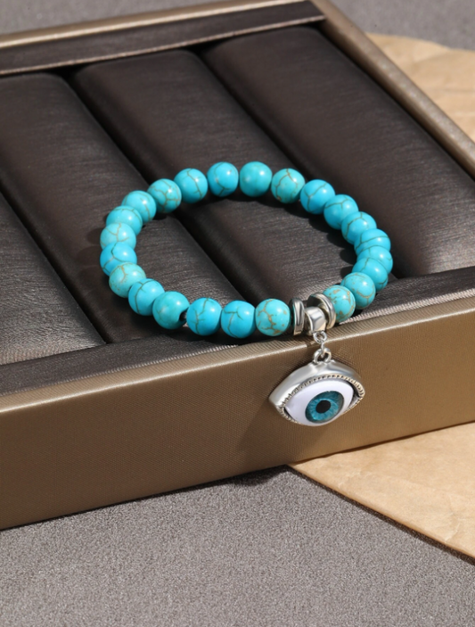 Turquoise Beaded Eye Charm Bracelet
