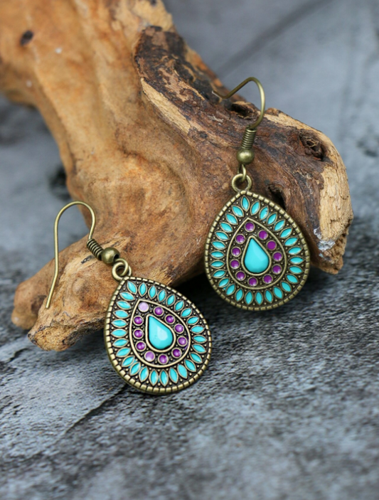 Vintage Style Multicolor Waterdrop Shape Pendant Earrings