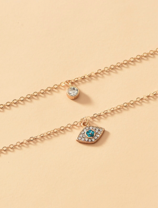 Turquoise & Gold Eye Charm Layered Necklace