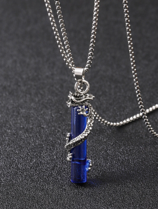 Blue Men Dragon Charm Necklace