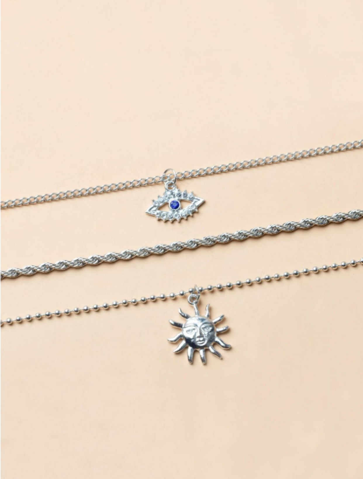 Rhinestone Eye Charm Layered Necklace
