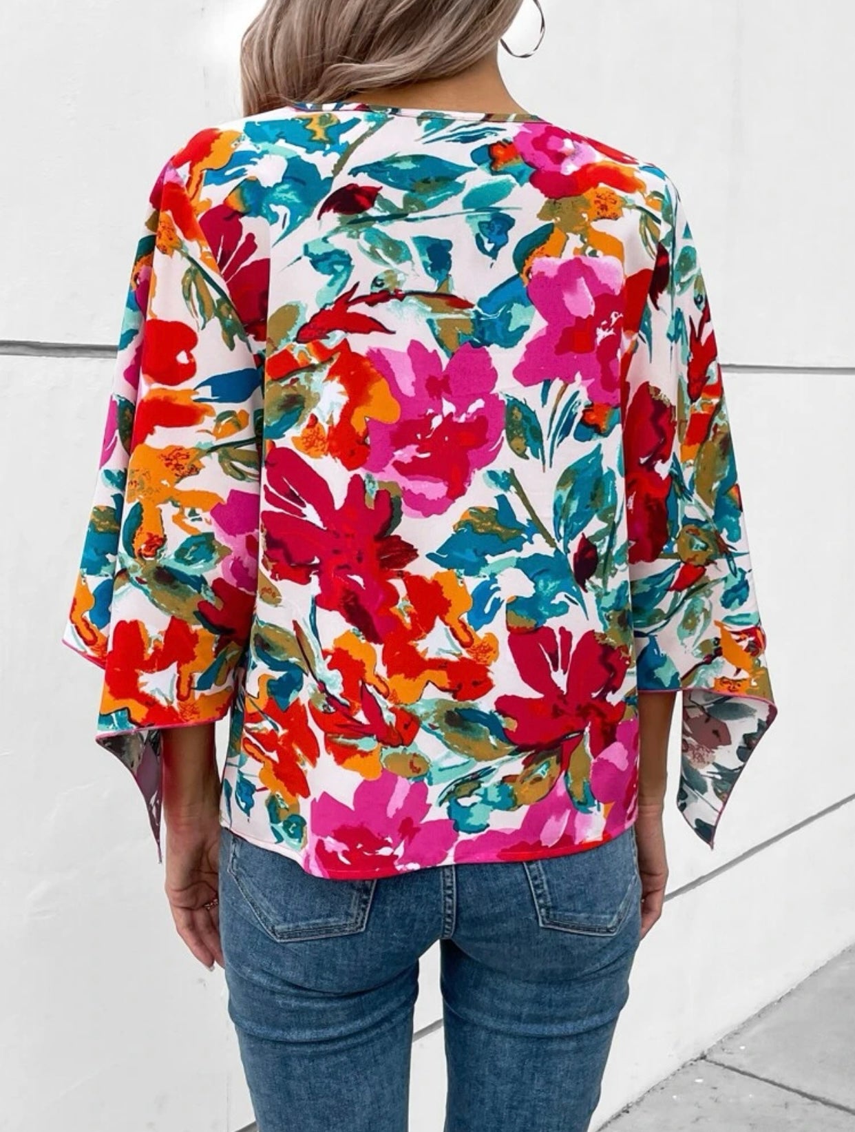 Floral Print Batwing Sleeve Blouse