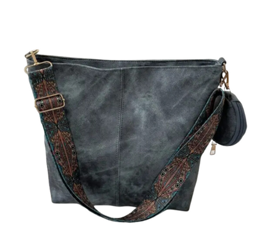 Elegant Blue Tote Bag with Adjustable Embroidery Strap