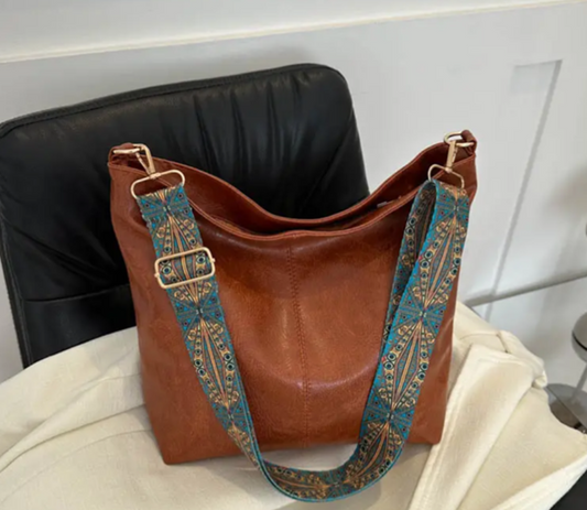 Brown Sling Bag with Adjustable Embroidery Strap