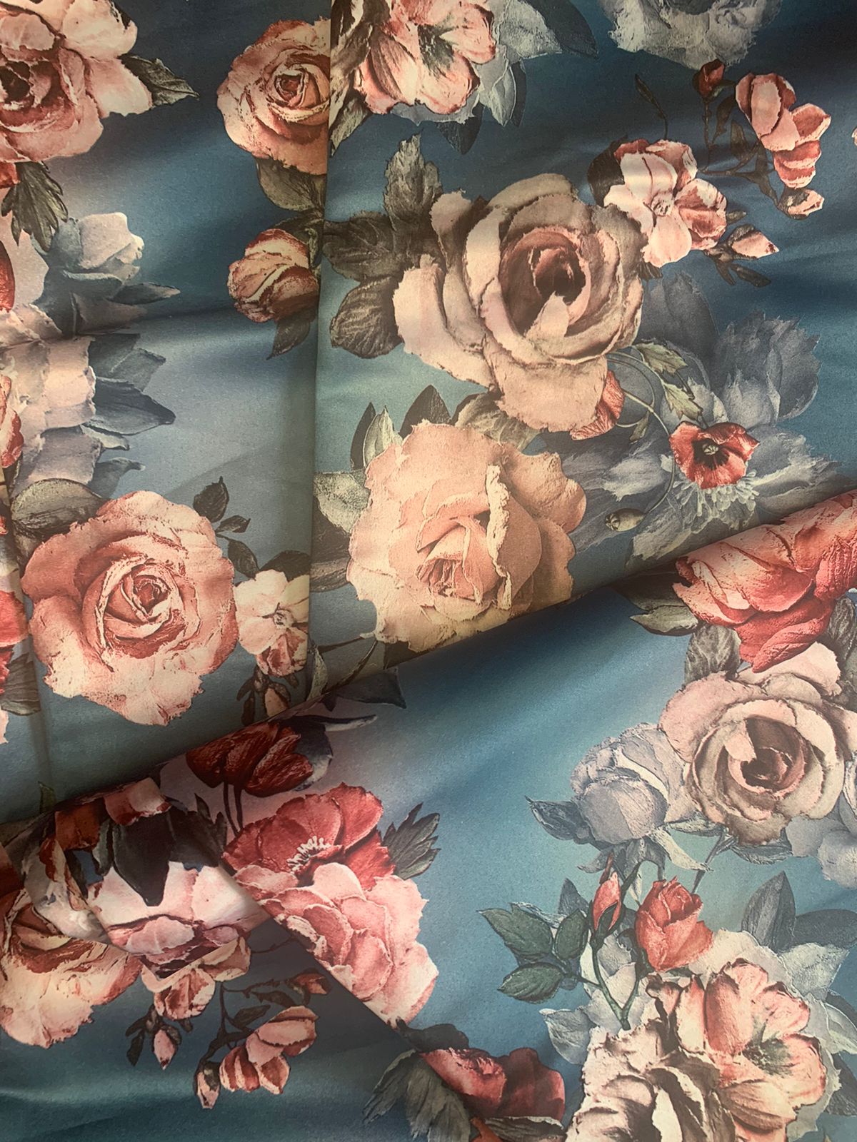 Roses on Blue Satin Pillowcases